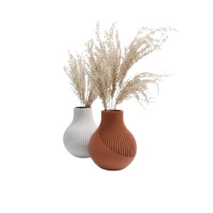 B4U Minimalist Çizgili İkili Dekoratif Vazo Seti - 3D Baskı Modern Obje.